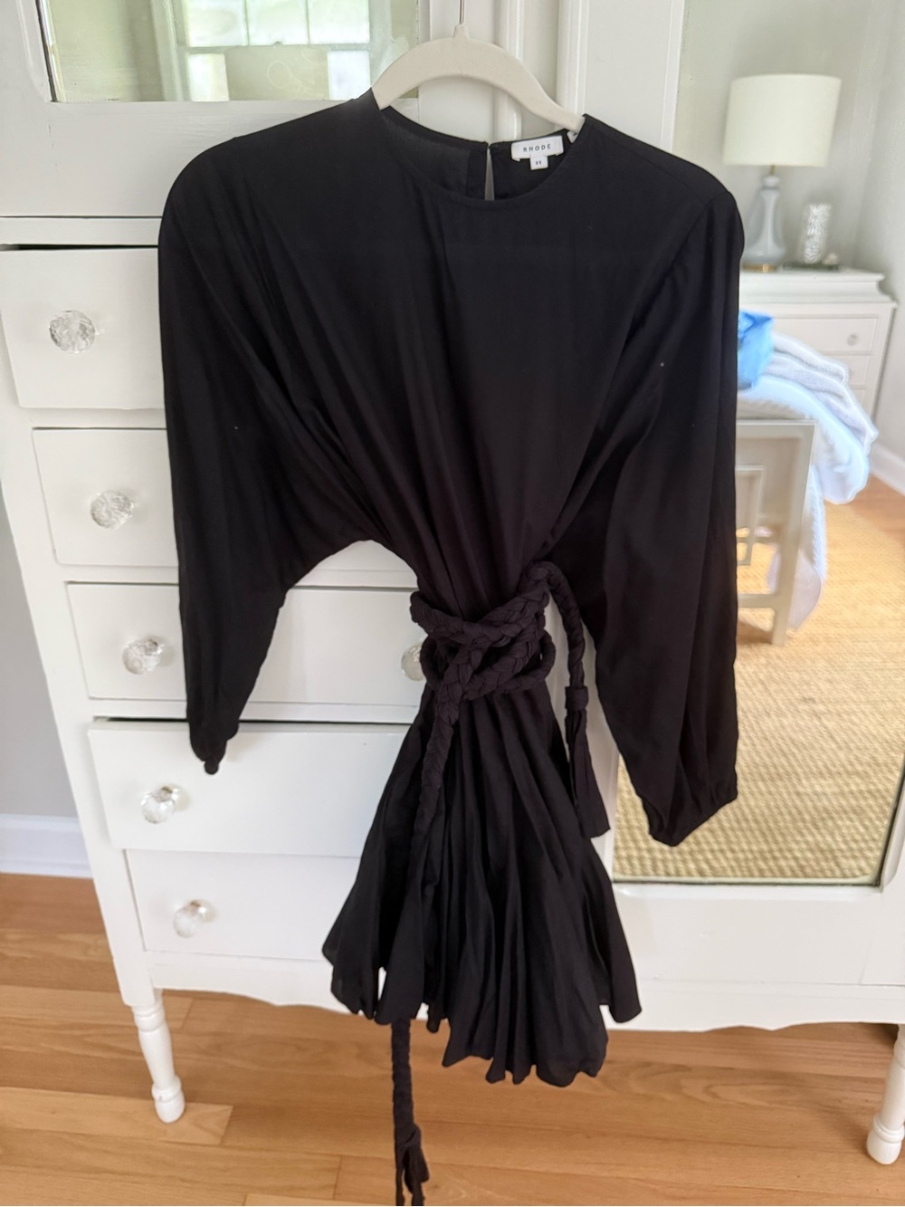 RHODE Black Long-Sleeve Knot-Waist Dress